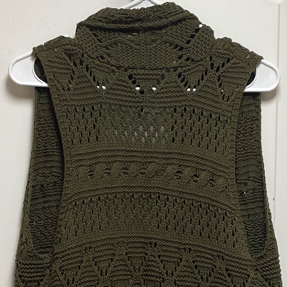 Allie & Rob Sz Small Olive Army Green Open Front Sleeveless Cardigan Vest Y2K - Picture 3 of 7